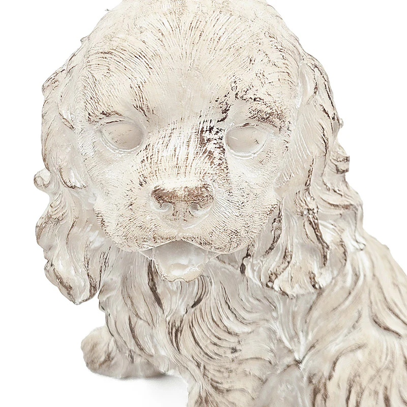 Sitting Spaniel Concrete Sculpture Medium - Vintage White - Image 5