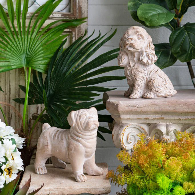 Sitting Spaniel Concrete Sculpture Medium - Vintage White - Image 8