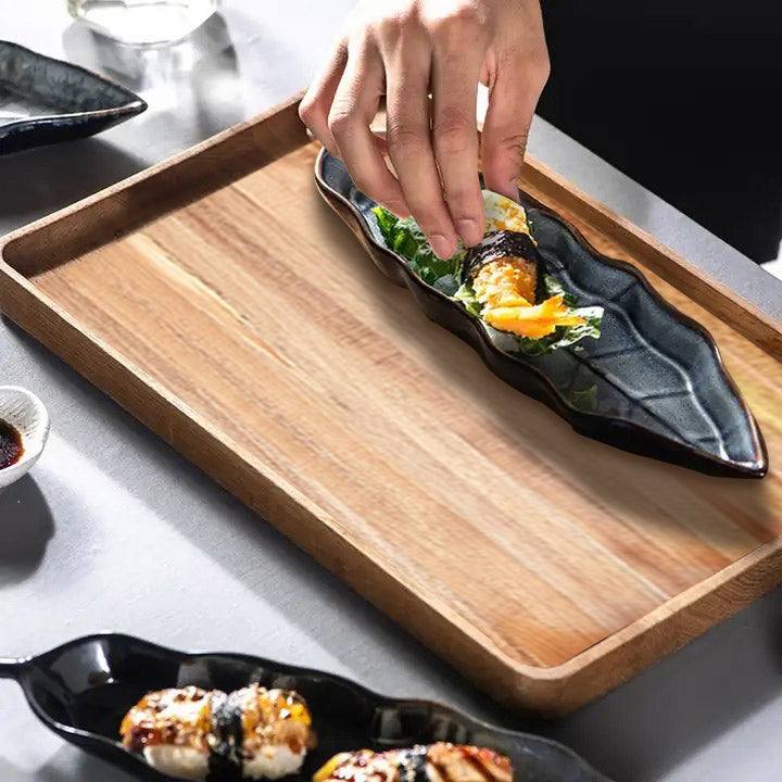 Slim Leaf Ceramic Platter - Cool Grey