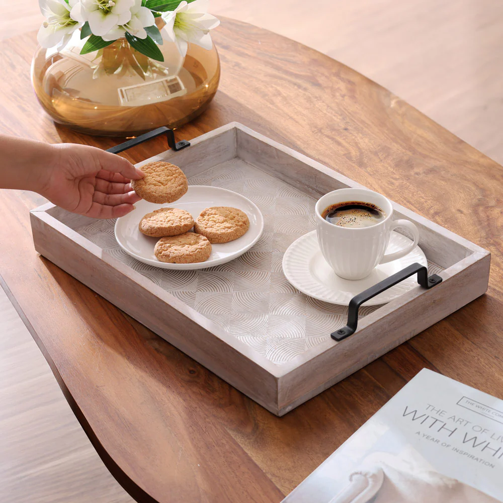 Sonar Carved Serving Tray Large - Aspen White - Image 5