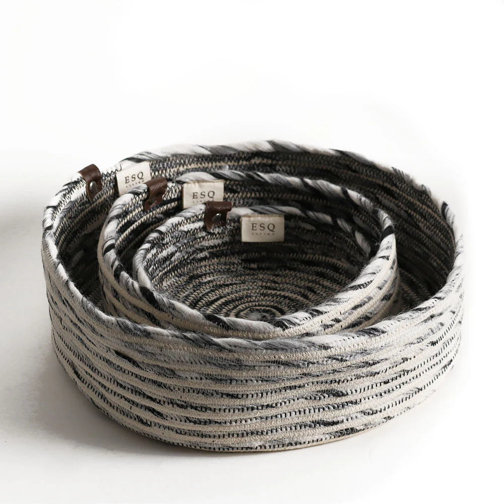 Sora Corded Storage Baskets, Set of 3 - Monochrome - Image 3