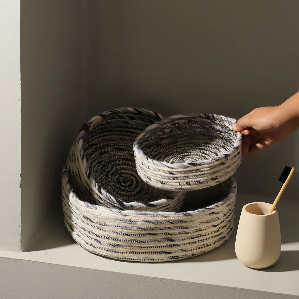 Sora Corded Storage Baskets, Set of 3 - Monochrome - Image 4