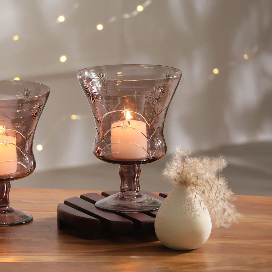 Sparkle Glass Hurricane Large - Smoky Mauve - Image 2
