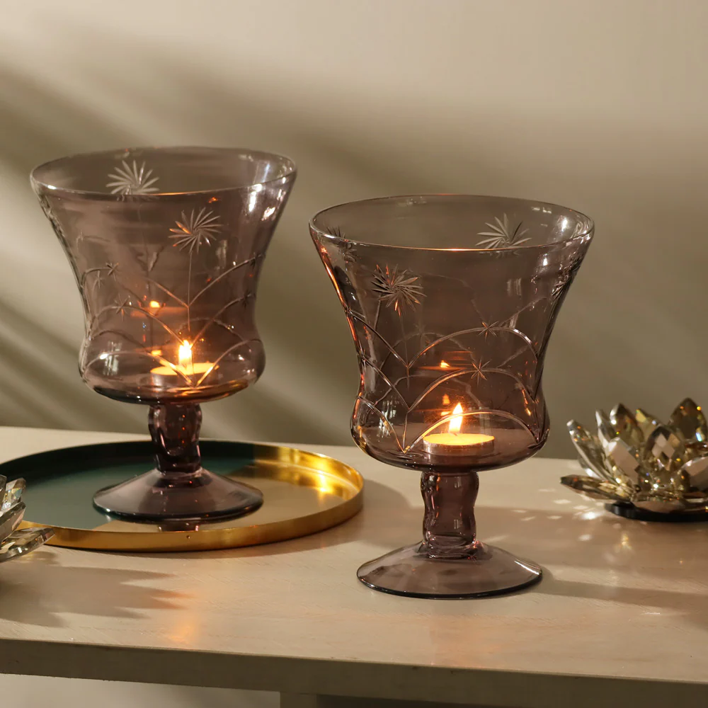 Sparkle Glass Hurricane Large - Smoky Mauve - Image 3