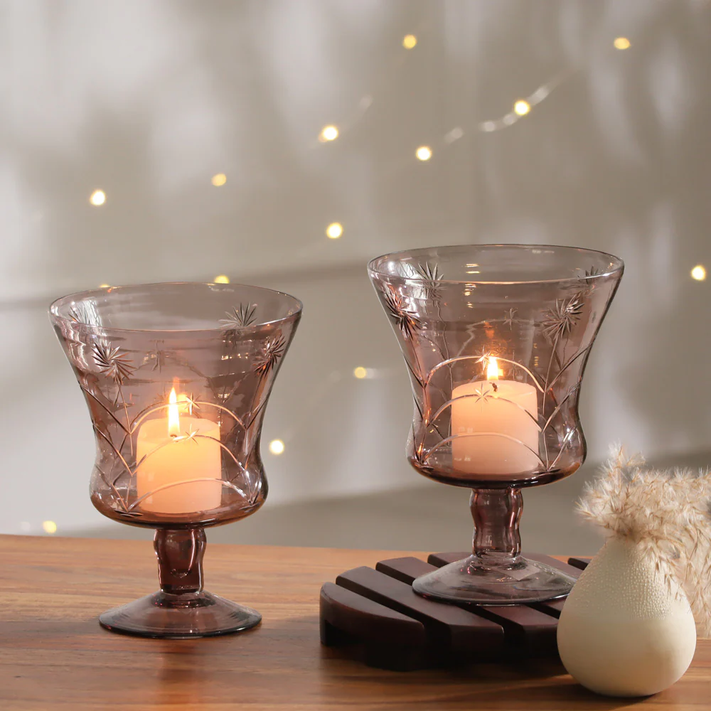 Sparkle Glass Hurricane Large - Smoky Mauve - Image 4