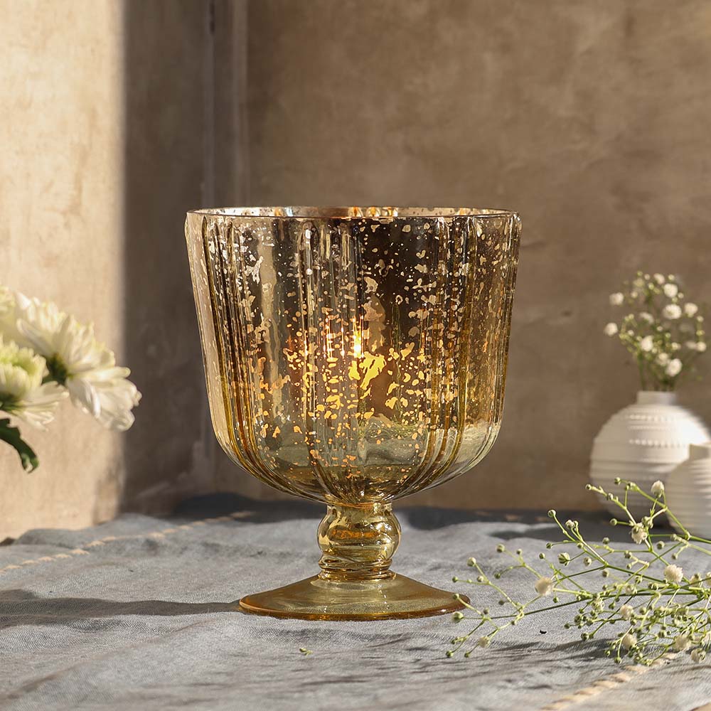 Sparkle Glass Lantern Hurricane Large - Tarnished Gold - Image 3