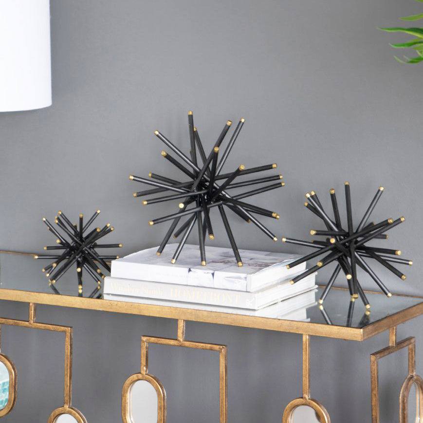 Spiked Decorative Accents, Set of 3 - Black Gold