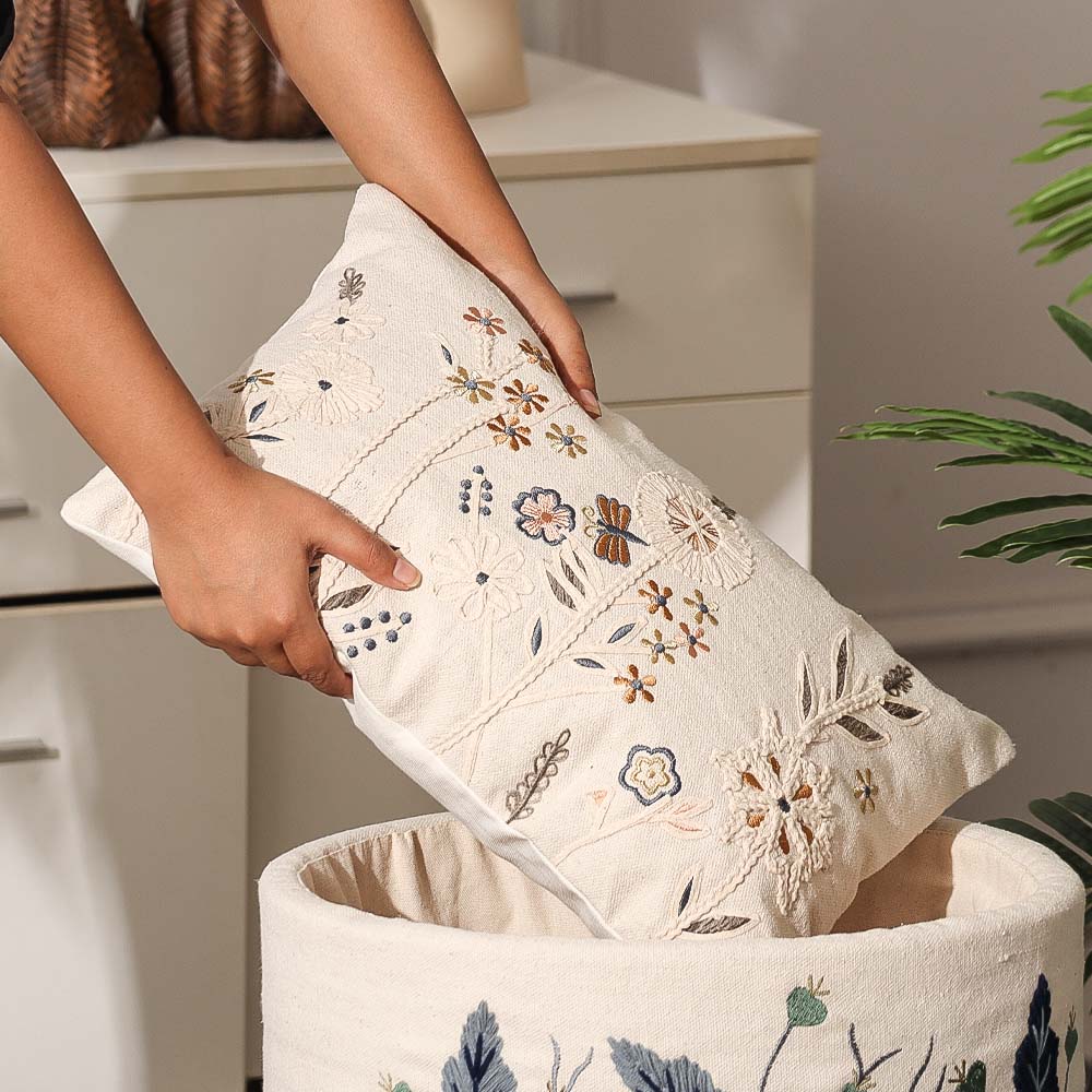 Spring Meadow Embroidered Cushion Cover 30x45cm - Gold Beige - Image 3