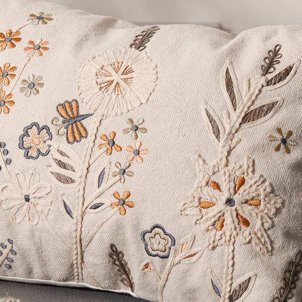 Spring Meadow Embroidered Cushion Cover 30x45cm - Gold Beige - Image 4