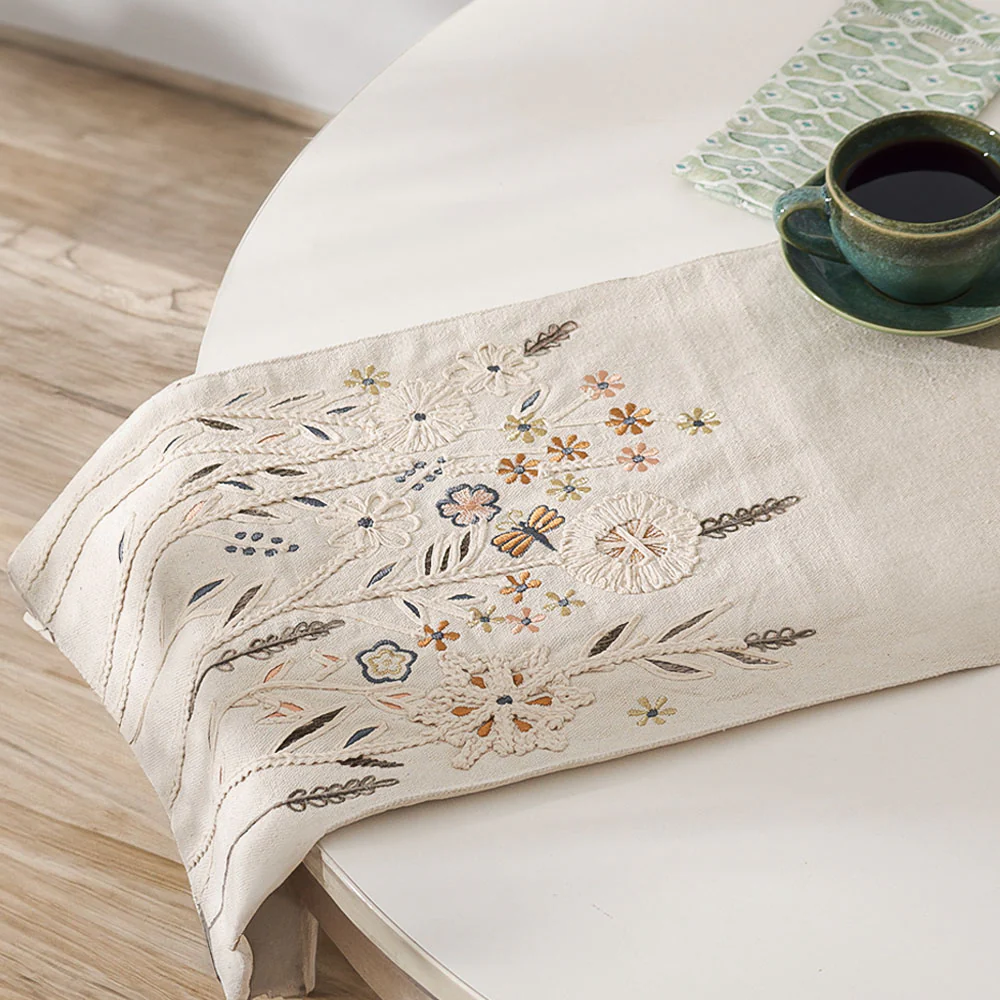 Spring Meadow Embroidered Table Runner - Gold Beige - Image 2
