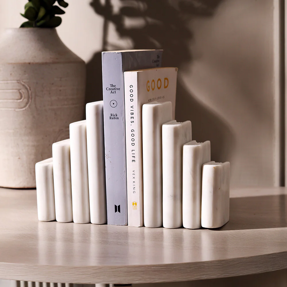 Stacked Marble Bookends, Set of 2 - White - Image 2