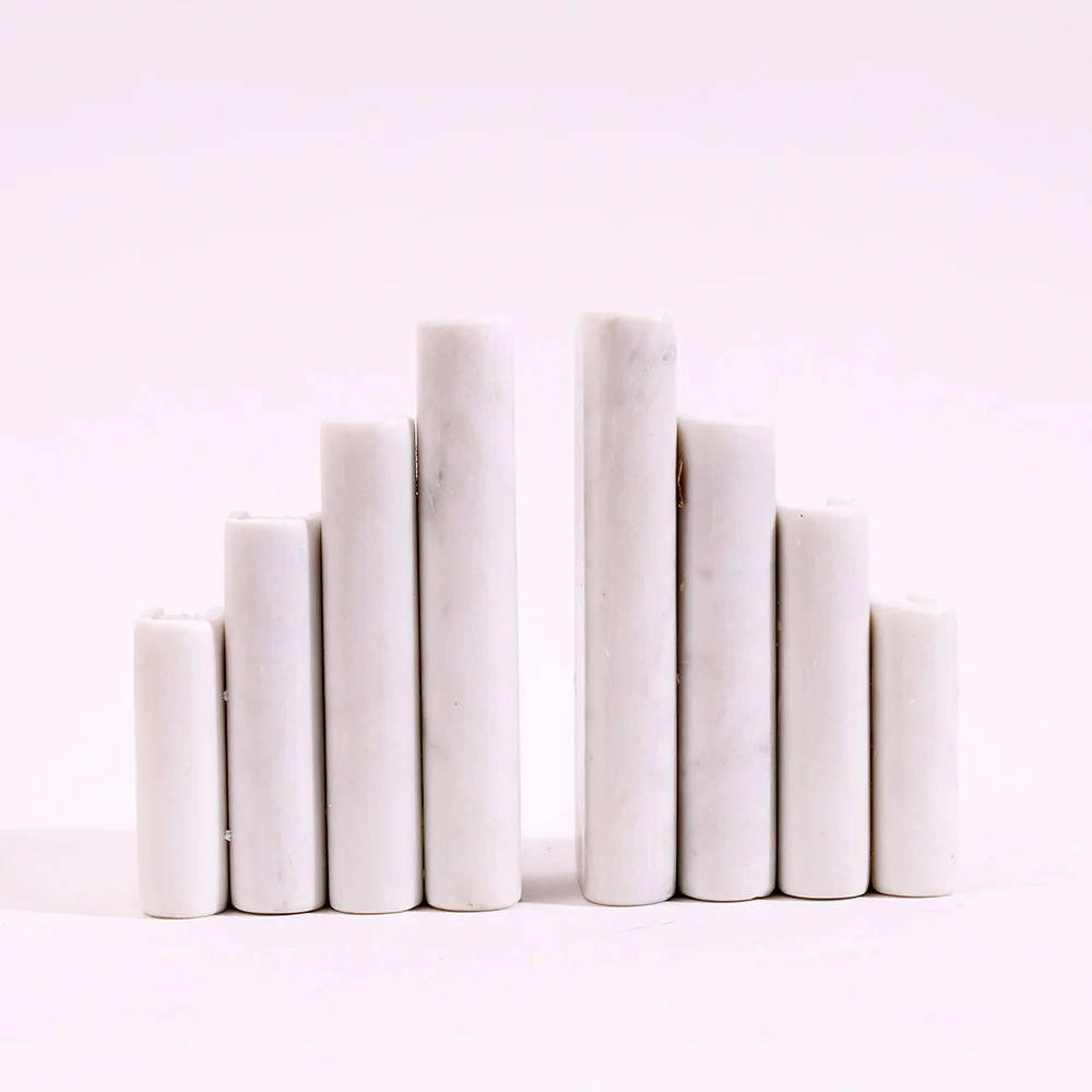 Stacked Marble Bookends, Set of 2 - White - Image 3