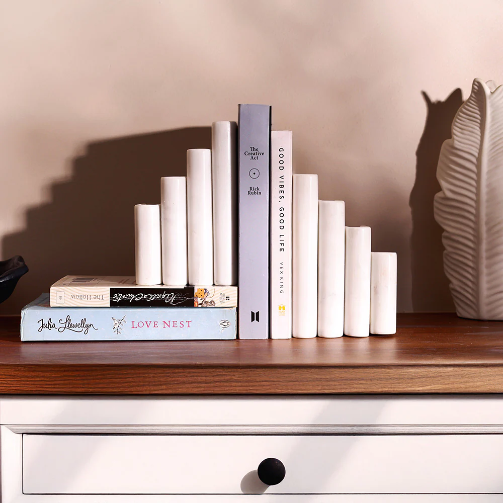 Stacked Marble Bookends, Set of 2 - White - Image 4