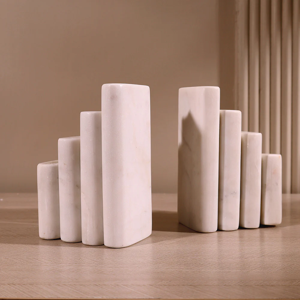 Stacked Marble Bookends, Set of 2 - White - Image 5