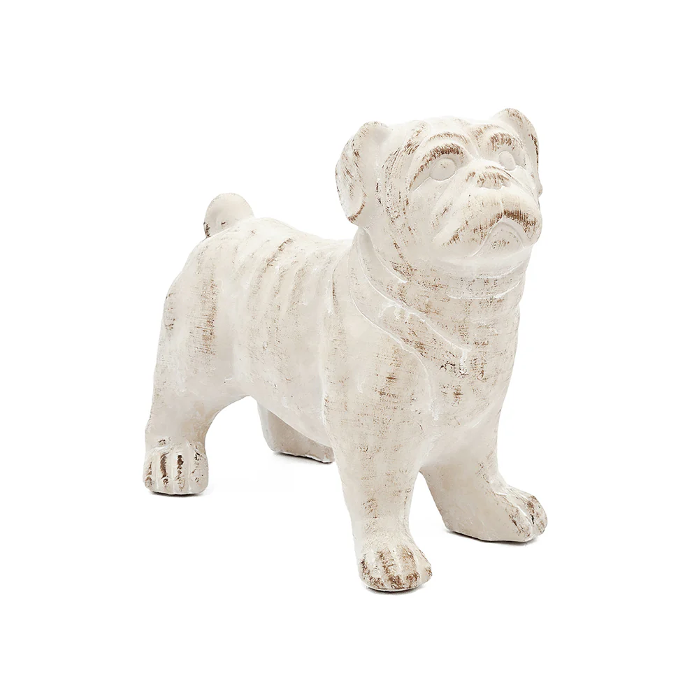 Standing Bulldog Concrete Sculpture Medium - Vintage White - Image 3