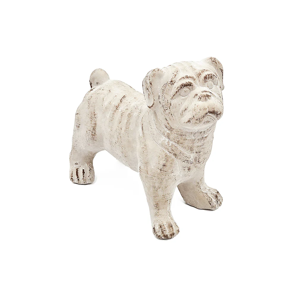 Standing Bulldog Concrete Sculpture Medium - Vintage White - Image 7
