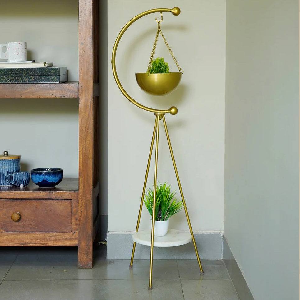 Standing Tripod Planter - Gold & White Marble - Image 3