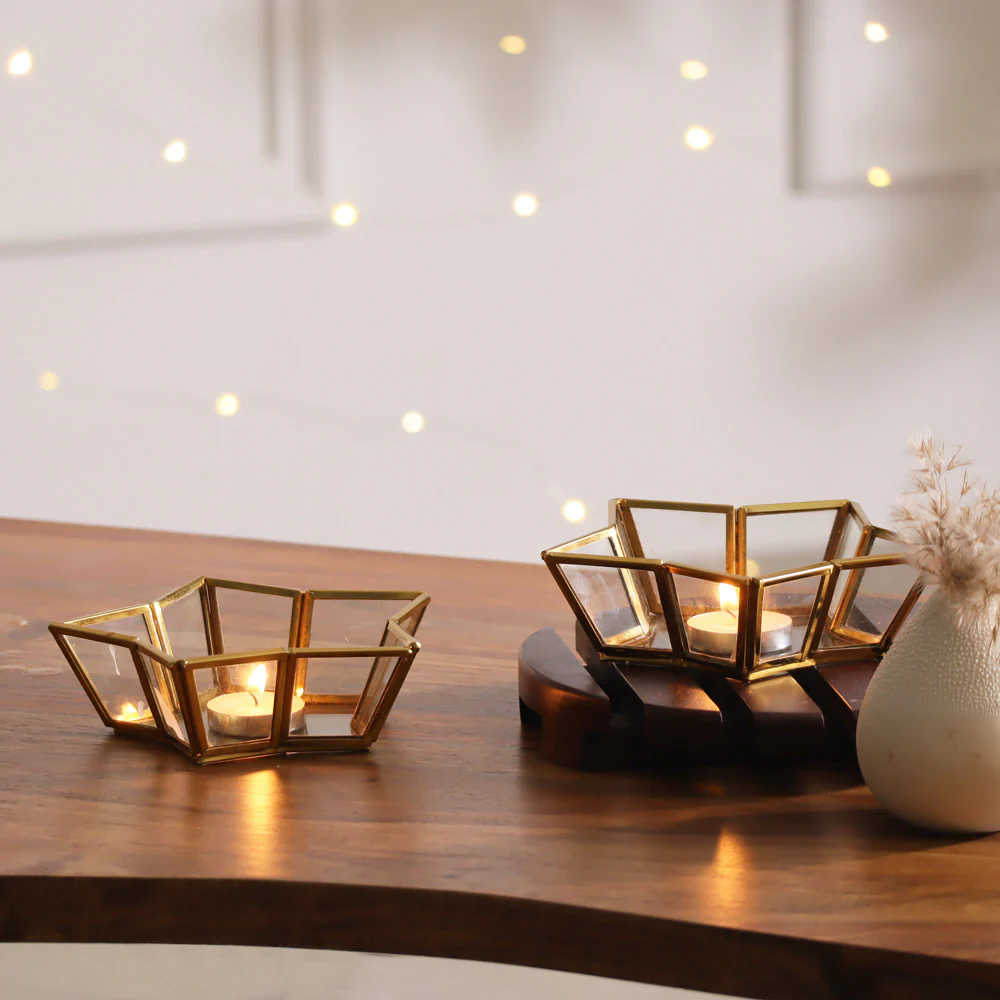 Star Tealight Holders, Set of 2 - Gold