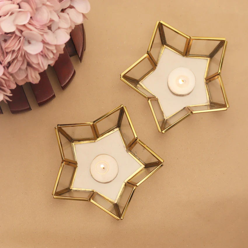 Star Tealight Holders, Set of 2 - Gold - Image 2