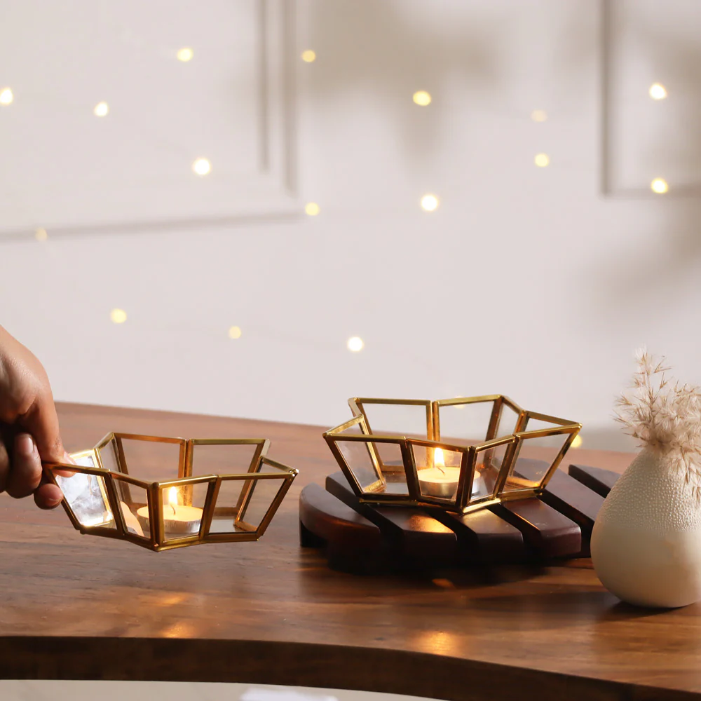 Star Tealight Holders, Set of 2 - Gold - Image 6