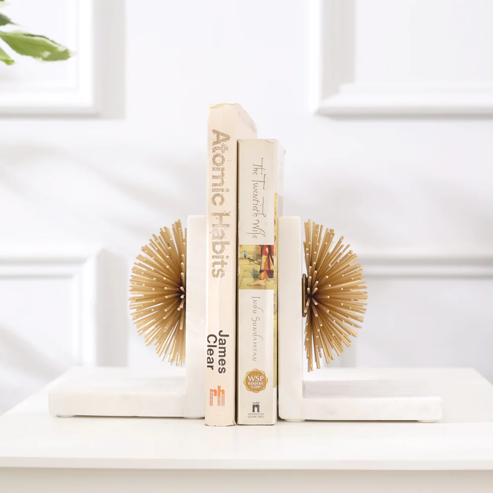Starburst Marble Bookends, Set of 2 - White Gold - Image 2