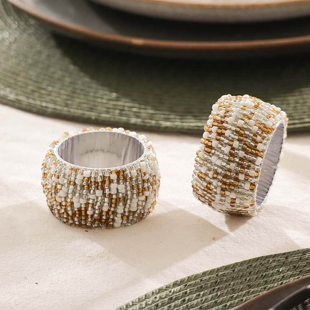 Starlight Beaded Napkin Rings, Set of 4 - Gold Silver - Image 2