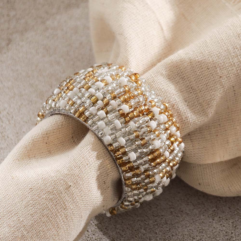 Starlight Beaded Napkin Rings, Set of 4 - Gold Silver - Image 3
