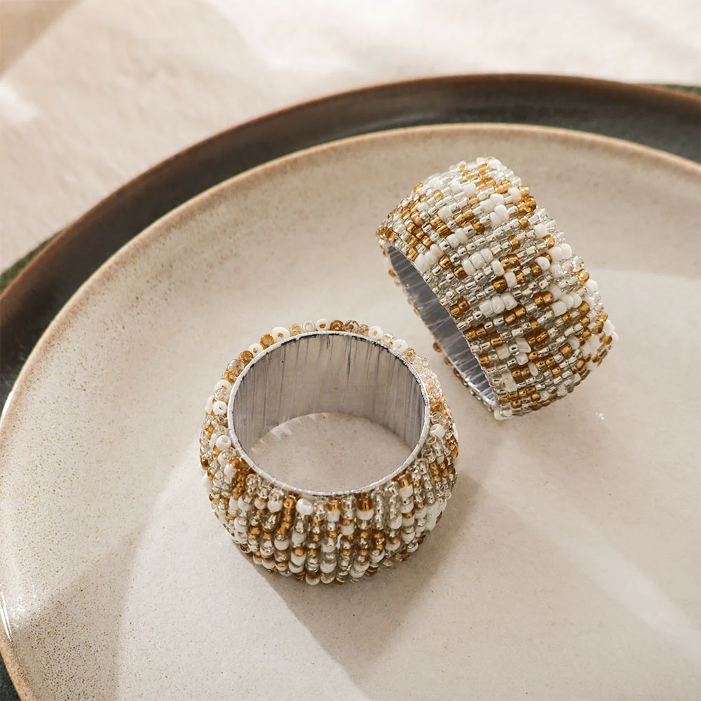Starlight Beaded Napkin Rings, Set of 4 - Gold Silver - Image 4