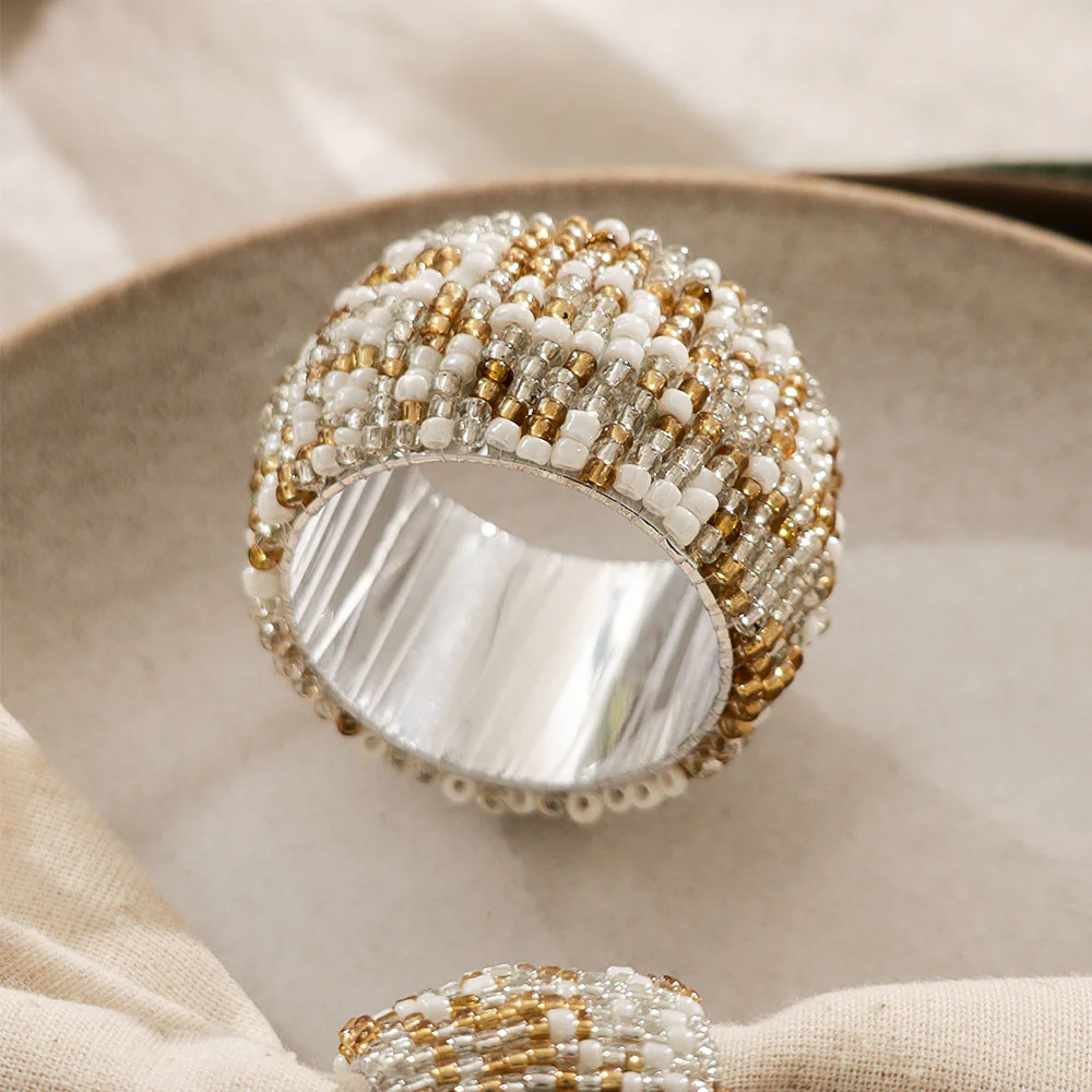 Starlight Beaded Napkin Rings, Set of 4 - Gold Silver - Image 5