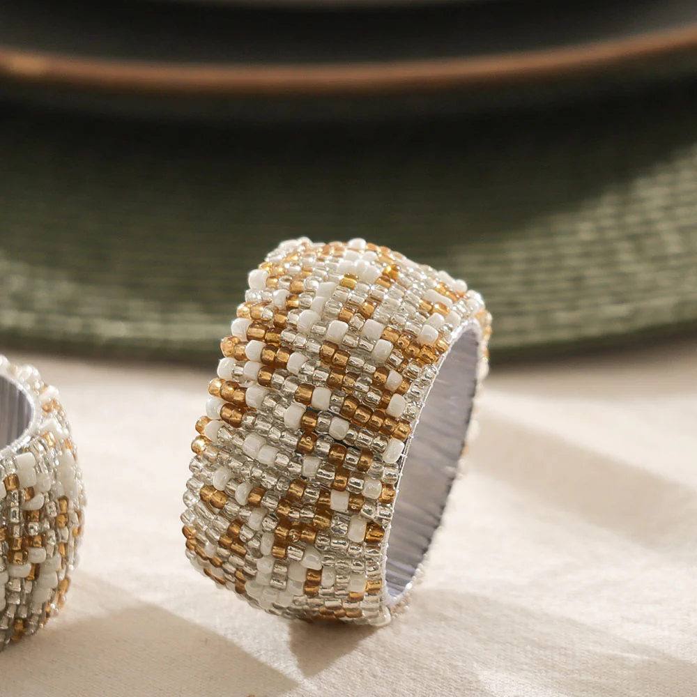 Starlight Beaded Napkin Rings, Set of 4 - Gold Silver - Image 6