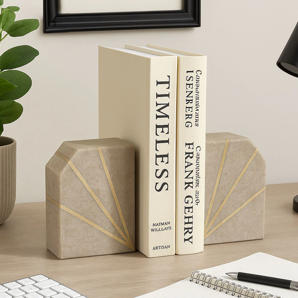 Stella Marble Bookends, Set of 2 - Beige Gold