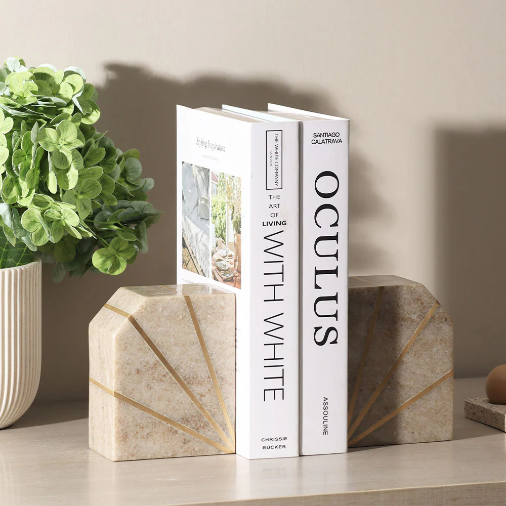Stella Marble Bookends, Set of 2 - Beige Gold - Image 2