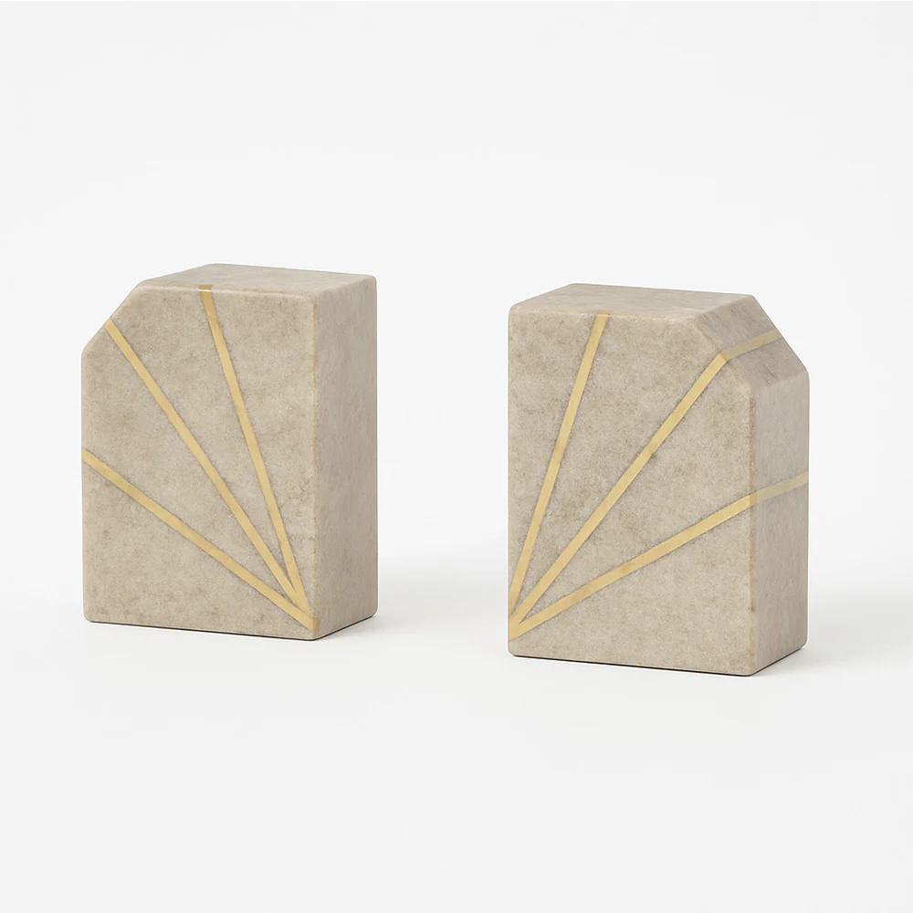 Stella Marble Bookends, Set of 2 - Beige Gold - Image 3