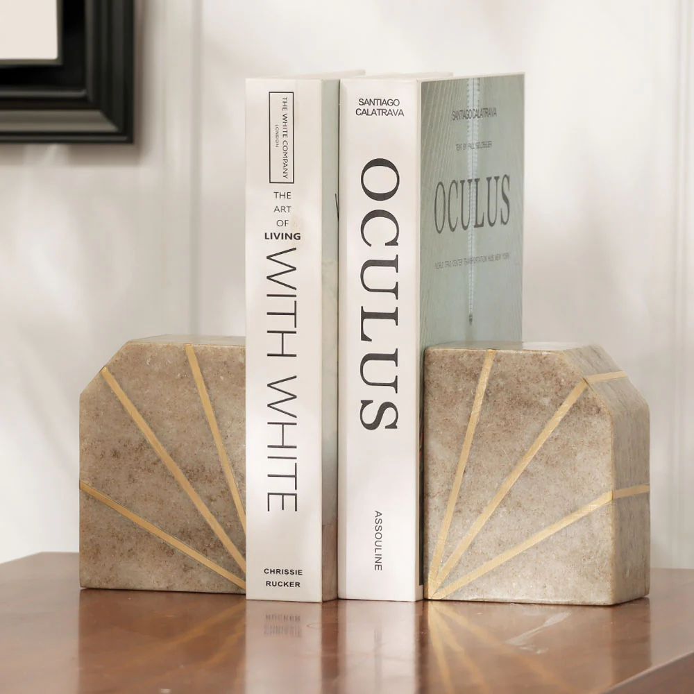 Stella Marble Bookends, Set of 2 - Beige Gold - Image 4