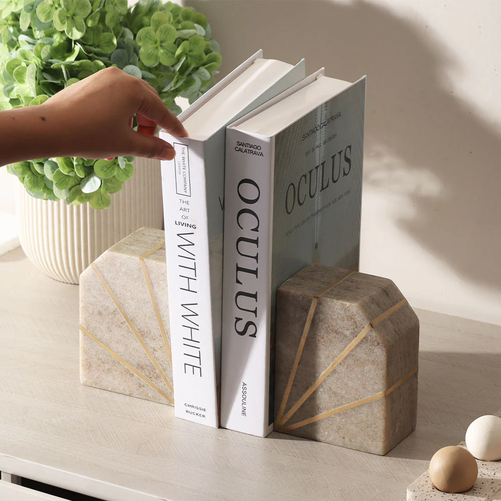 Stella Marble Bookends, Set of 2 - Beige Gold - Image 5