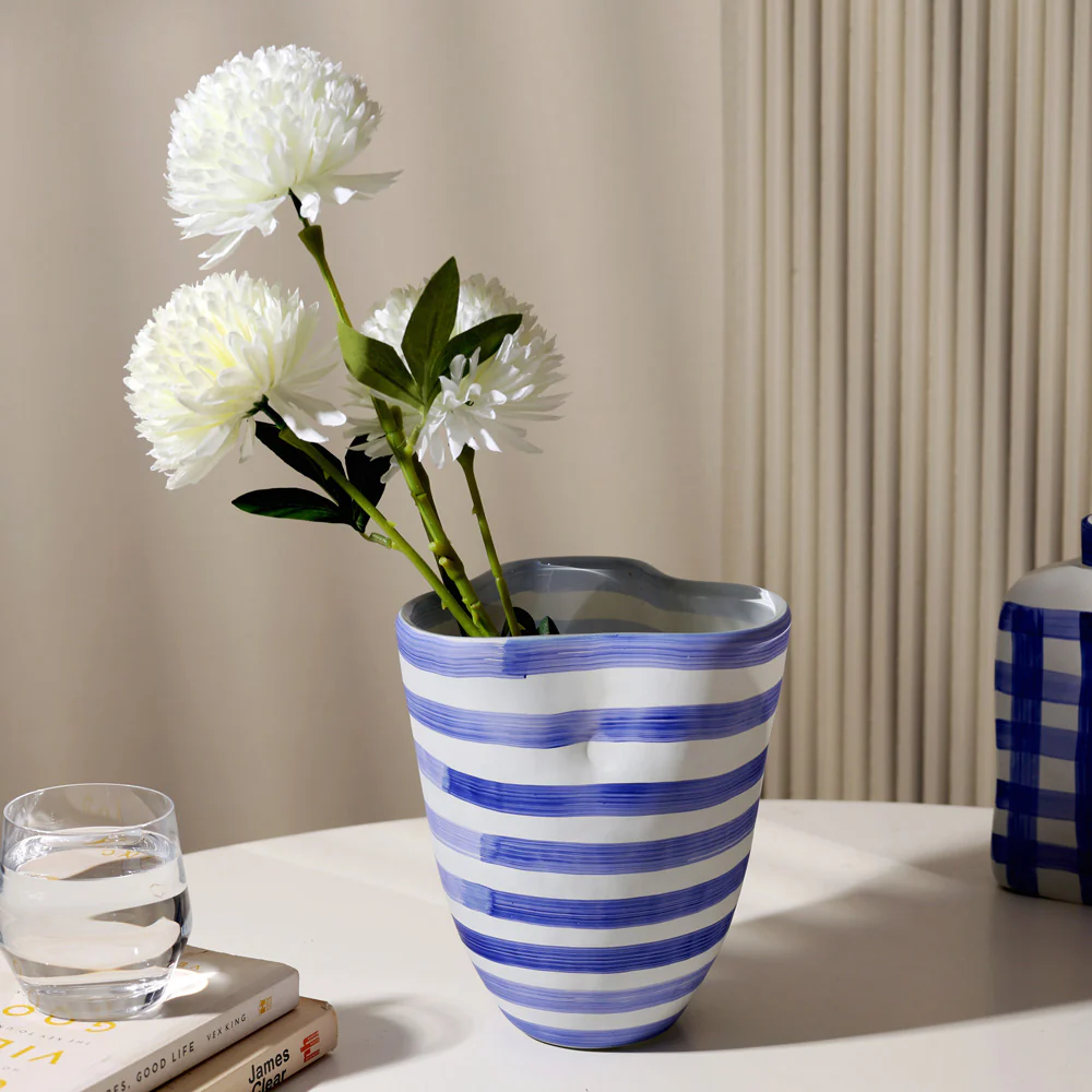 Striper Handpainted Glass Vase Medium - Azure White - Image 2