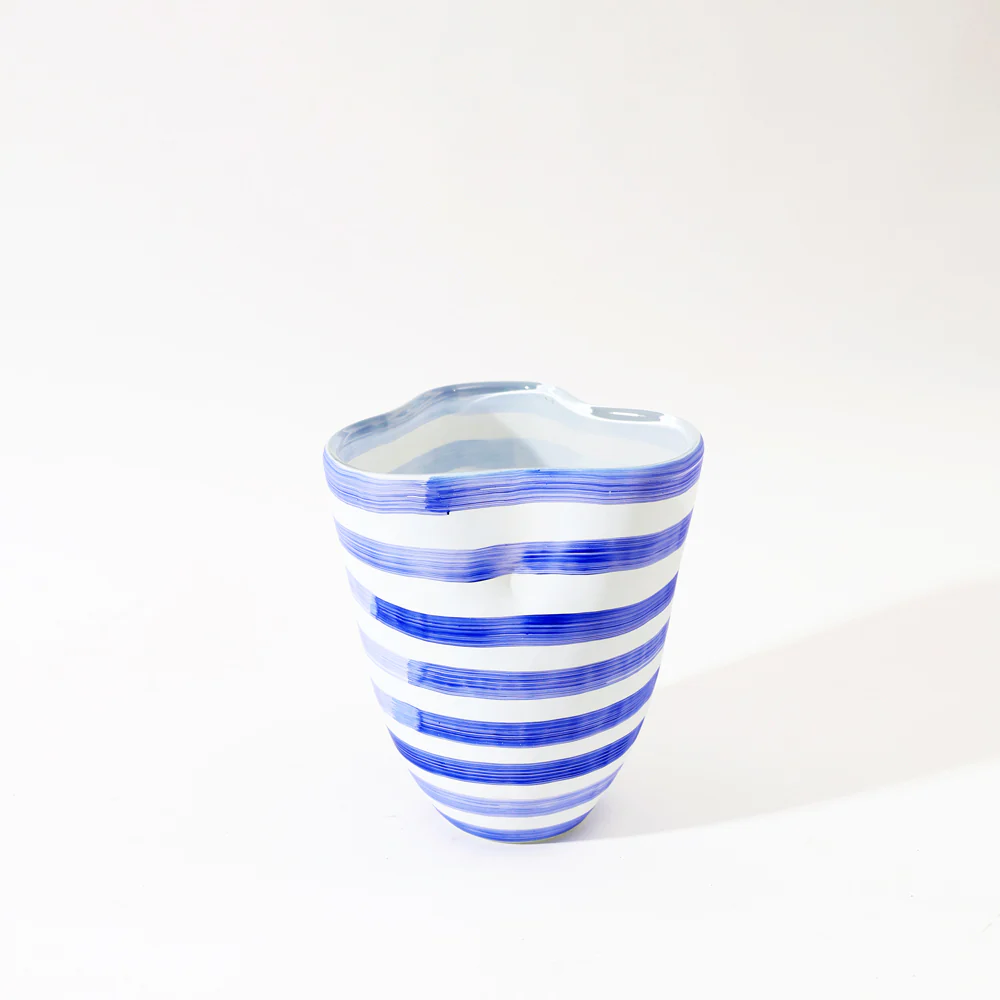 Striper Handpainted Glass Vase Medium - Azure White - Image 3