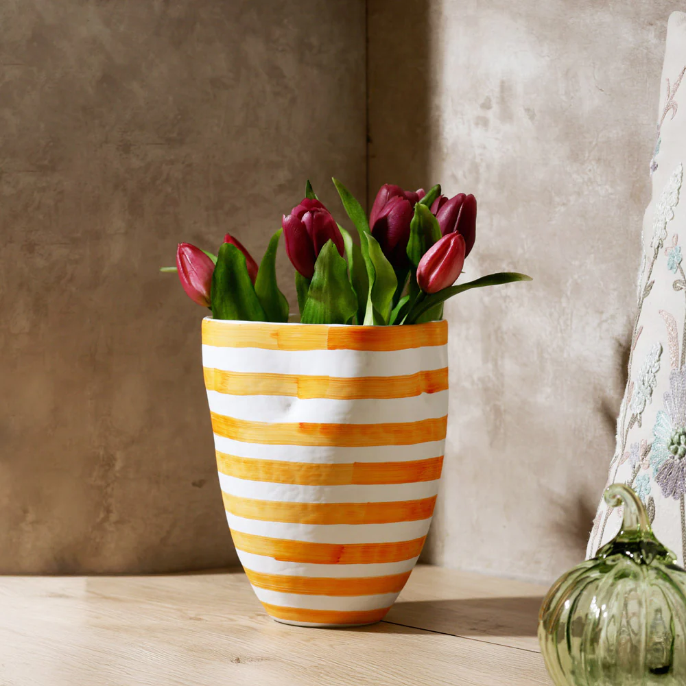 Striper Handpainted Glass Vase Medium - Saffron White - Image 5