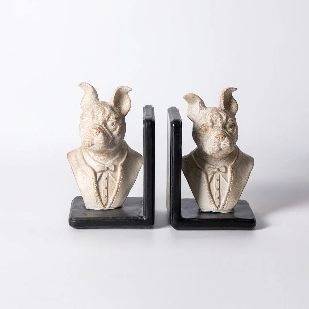 Suited Bulldogs Bookends, Set of 2 - Vintage White - Image 3