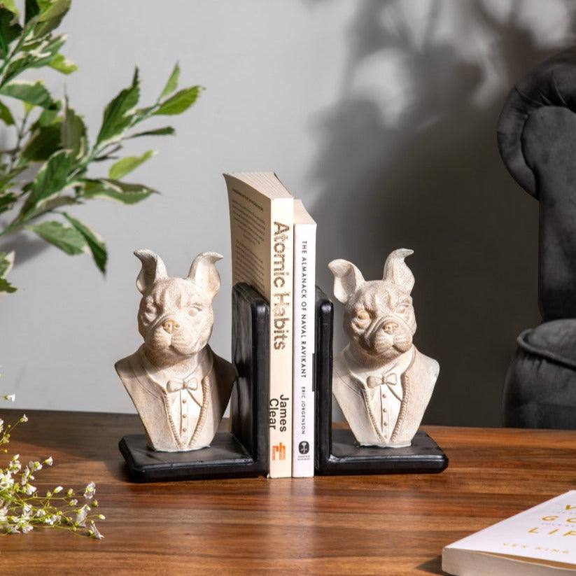 Suited Bulldogs Bookends, Set of 2 - Vintage White - Image 4