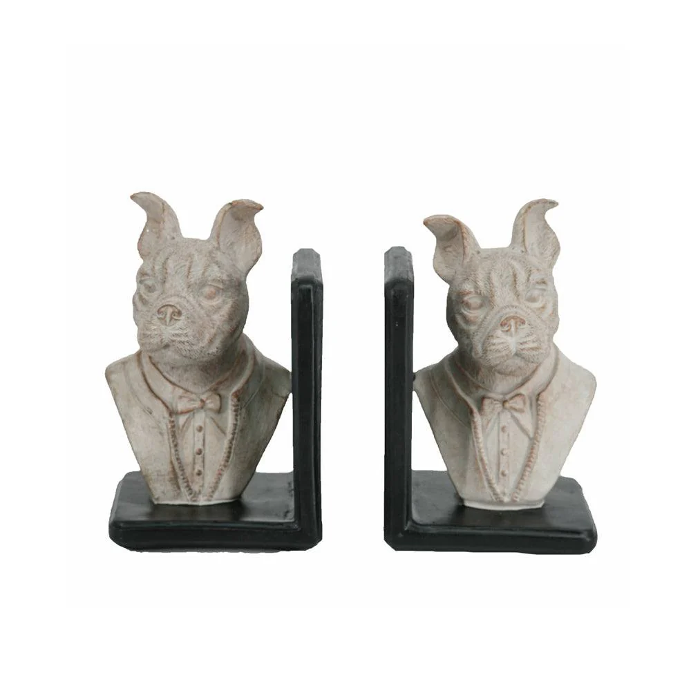 Suited Bulldogs Bookends, Set of 2 - Vintage White - Image 5