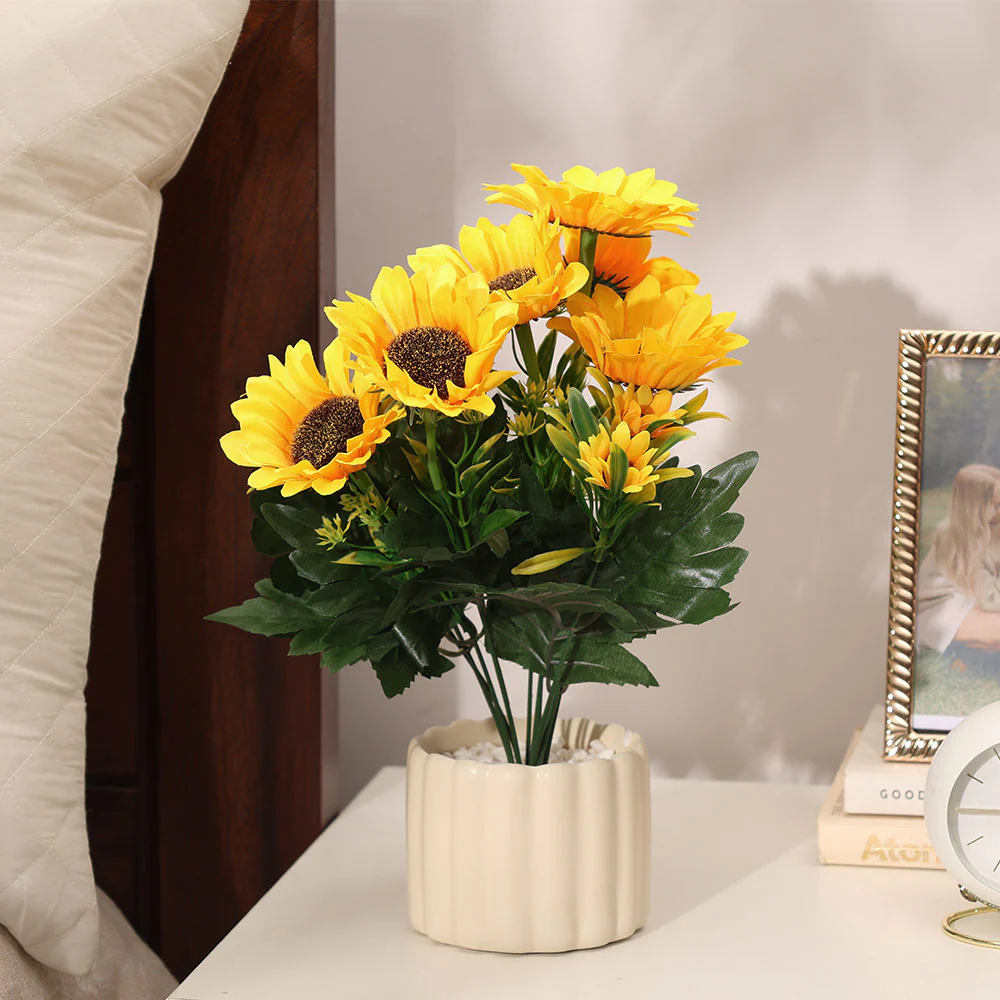 Sunflower Artificial Potted Plant - Yellow Cream - Image 2