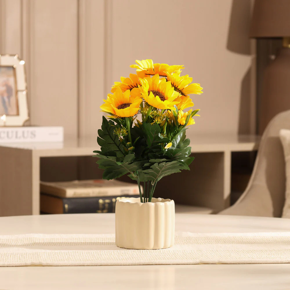 Sunflower Artificial Potted Plant - Yellow Cream - Image 3
