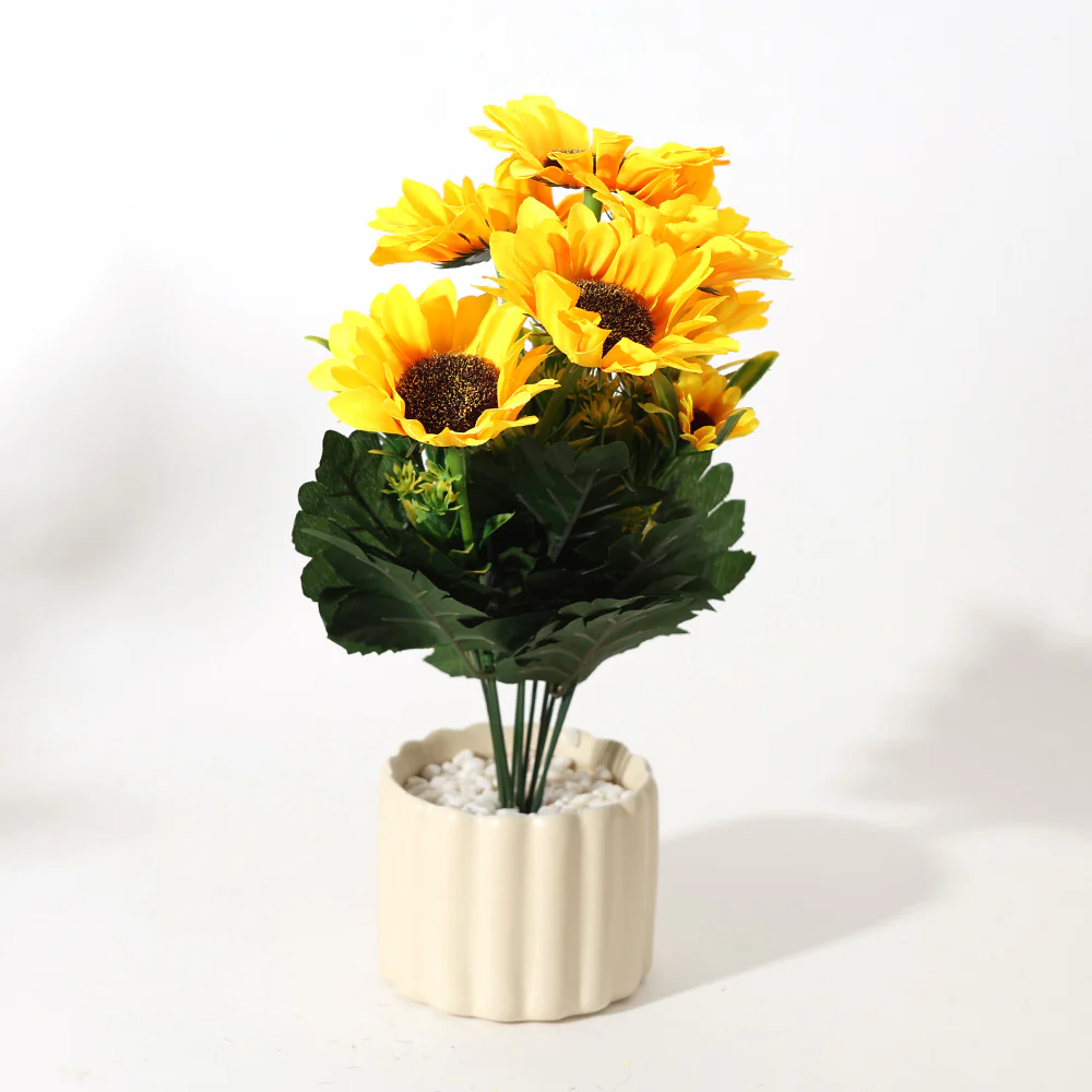 Sunflower Artificial Potted Plant - Yellow Cream - Image 4