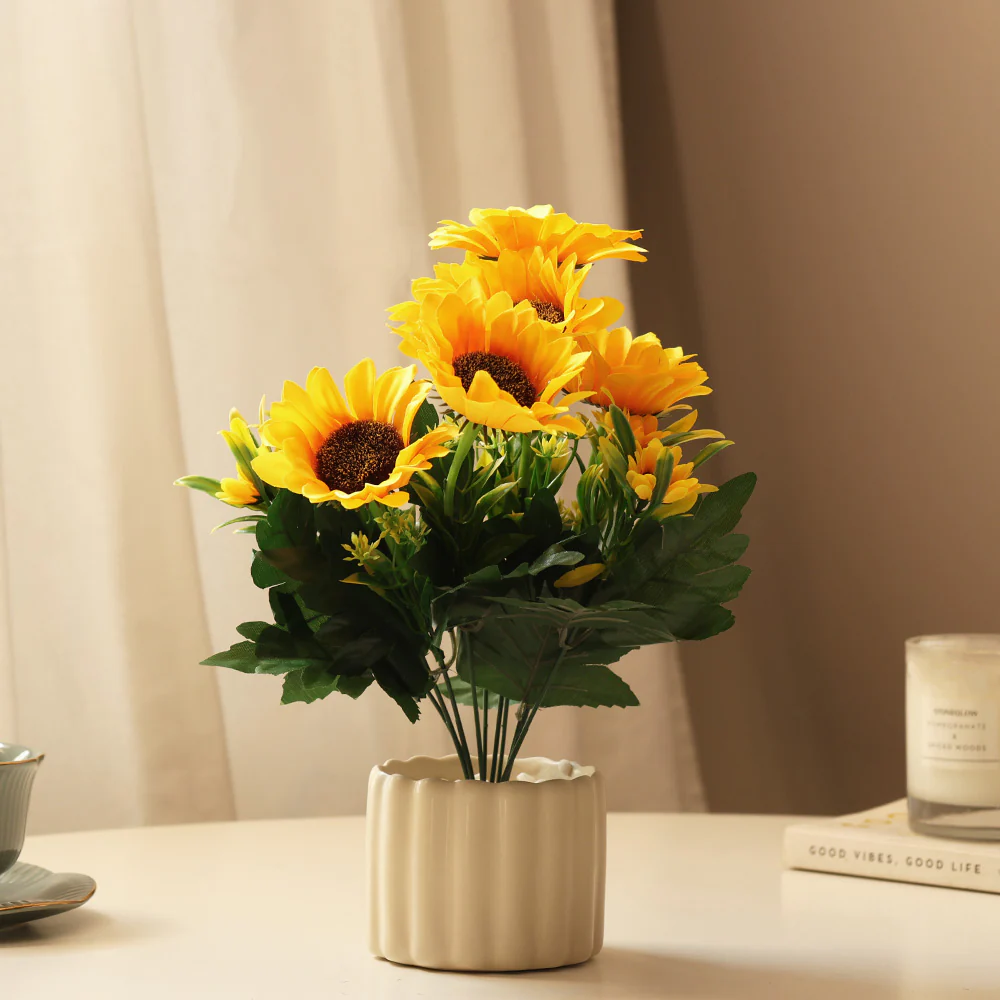 Sunflower Artificial Potted Plant - Yellow Cream - Image 6