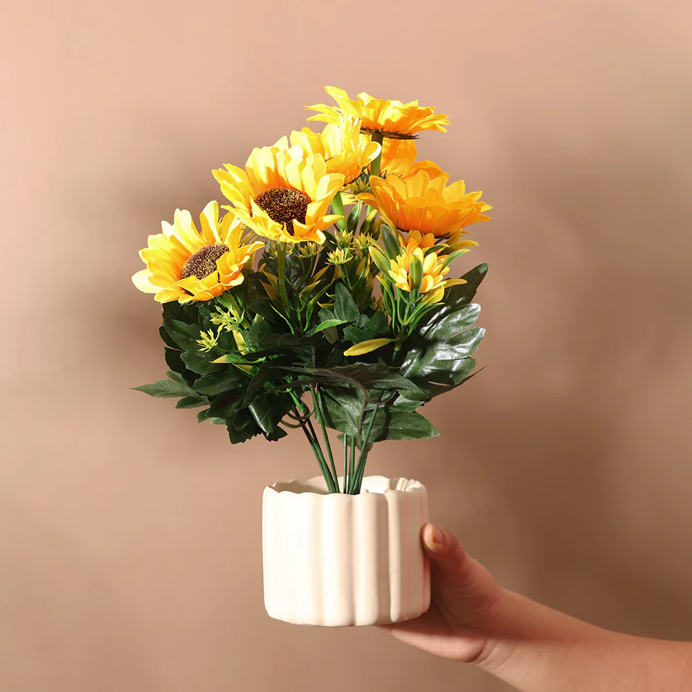 Sunflower Artificial Potted Plant - Yellow Cream - Image 7