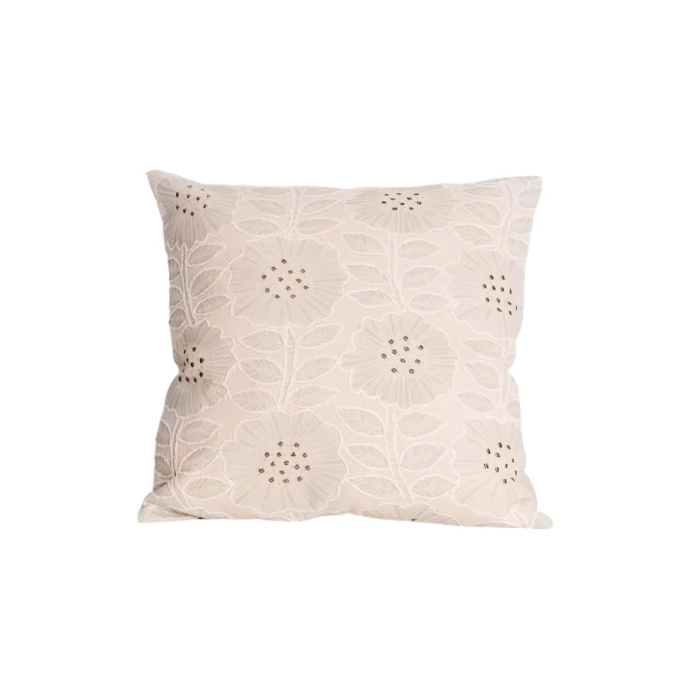 Sunflower Embroidered Cushion Cover 45x45cm - Sage Cream - Image 3