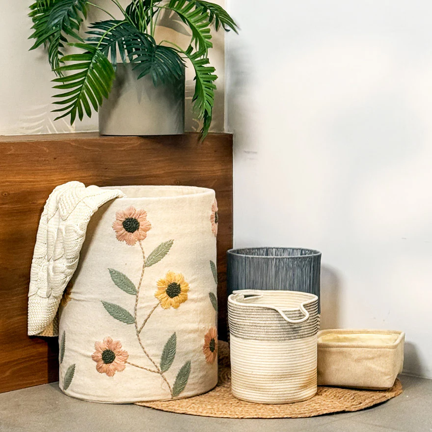 Sunflower Embroidered Storage Basket - Cream - Image 7