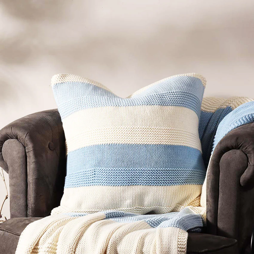 Sven Knitted Cushion Cover 50x50cm - Blue White - Image 2