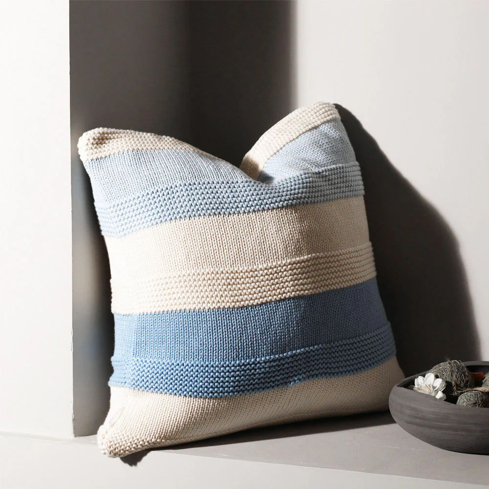 Sven Knitted Cushion Cover 50x50cm - Blue White - Image 3